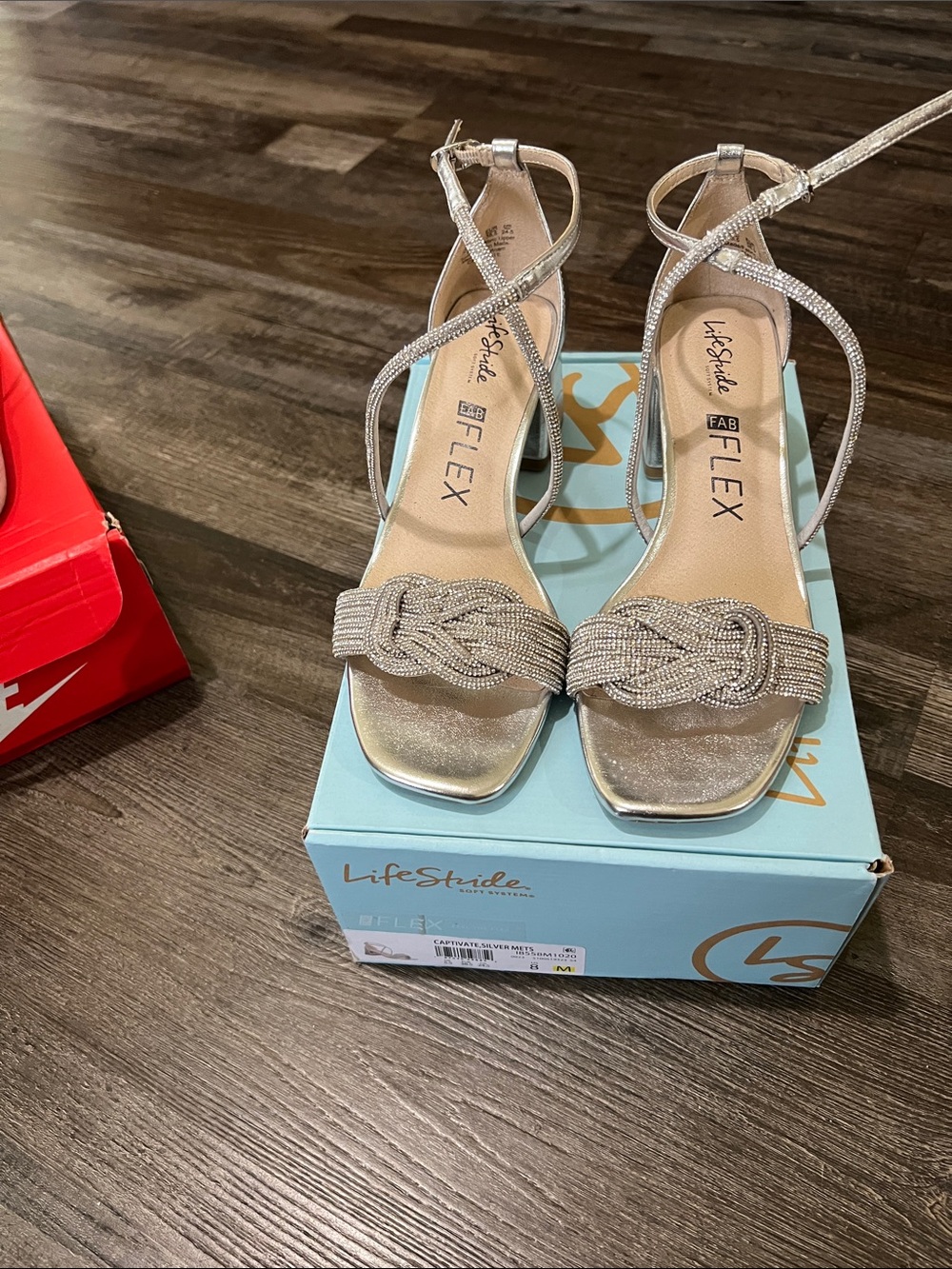 Life Stride Silver Beaded Knot Strappy Heels